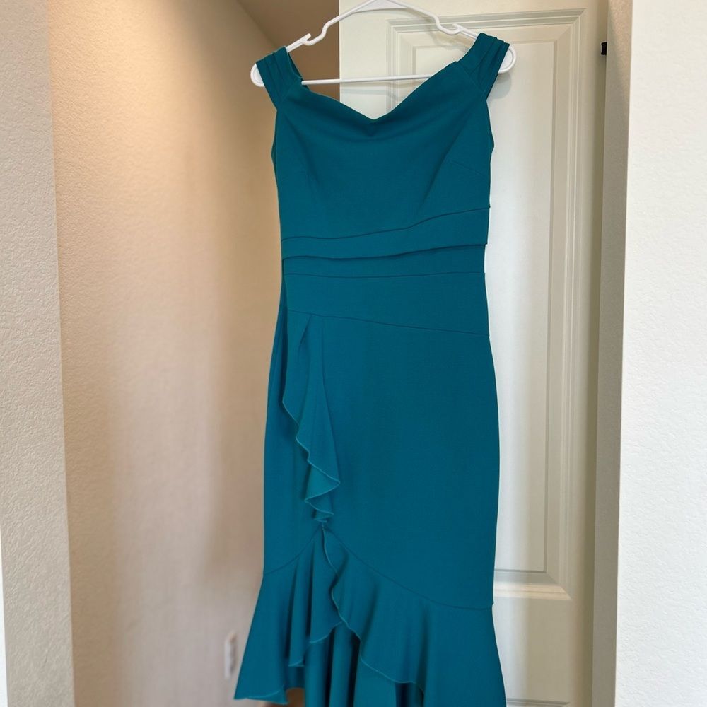 Teal Ruched Sweetheart High Low Cocktail Dress, Size M